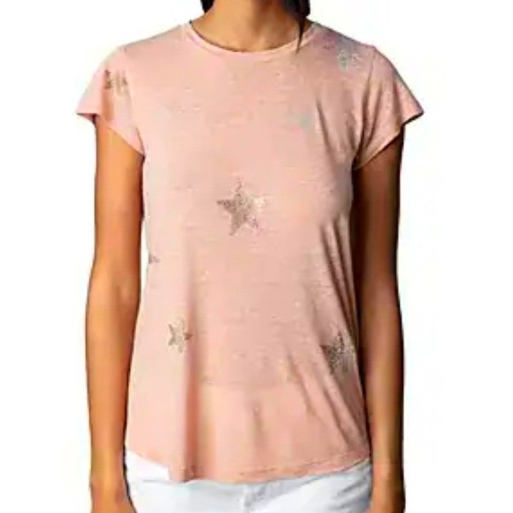 Zadig & Voltaire Skinny Stars Tee L Blush Pink Crystal Linen Celestial Boho Chic